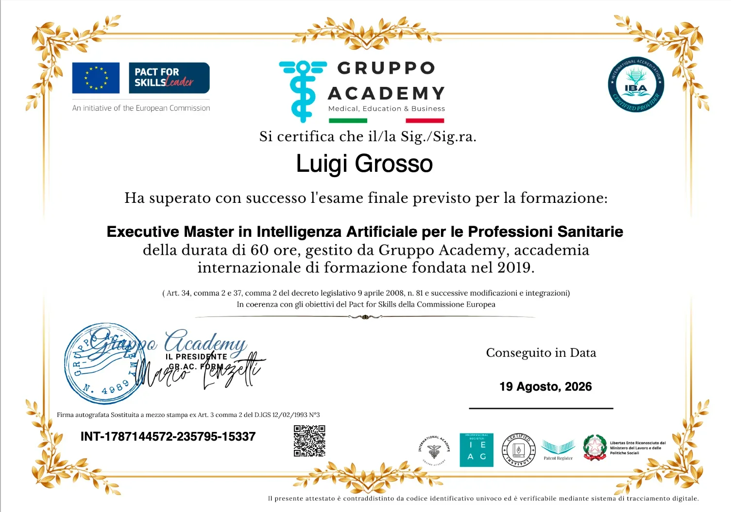 cropped Monosnap Luigi Grosso Test Executive Master in Intelligenza Artificiale per le Professioni Sanitarie Cert GA 60 Gruppo Academy.pdf 2026 08 19 15 10 22
